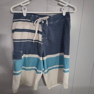 RS Surf Board Shorts Mens 38 Blue Striped Lace Up Cargo Pocket Swim Trunks